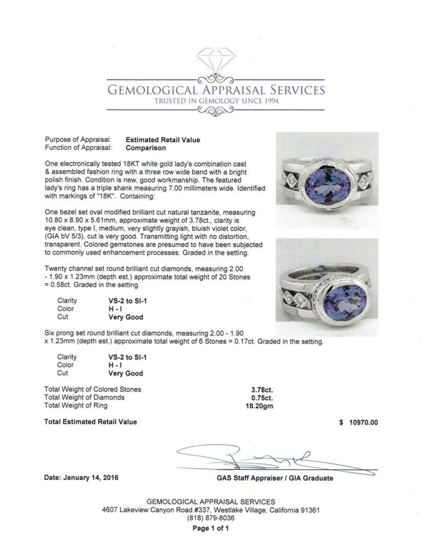 3.78 ctw Tanzanite and Diamond Ring - 18KT White Gold - Image 4 of 4