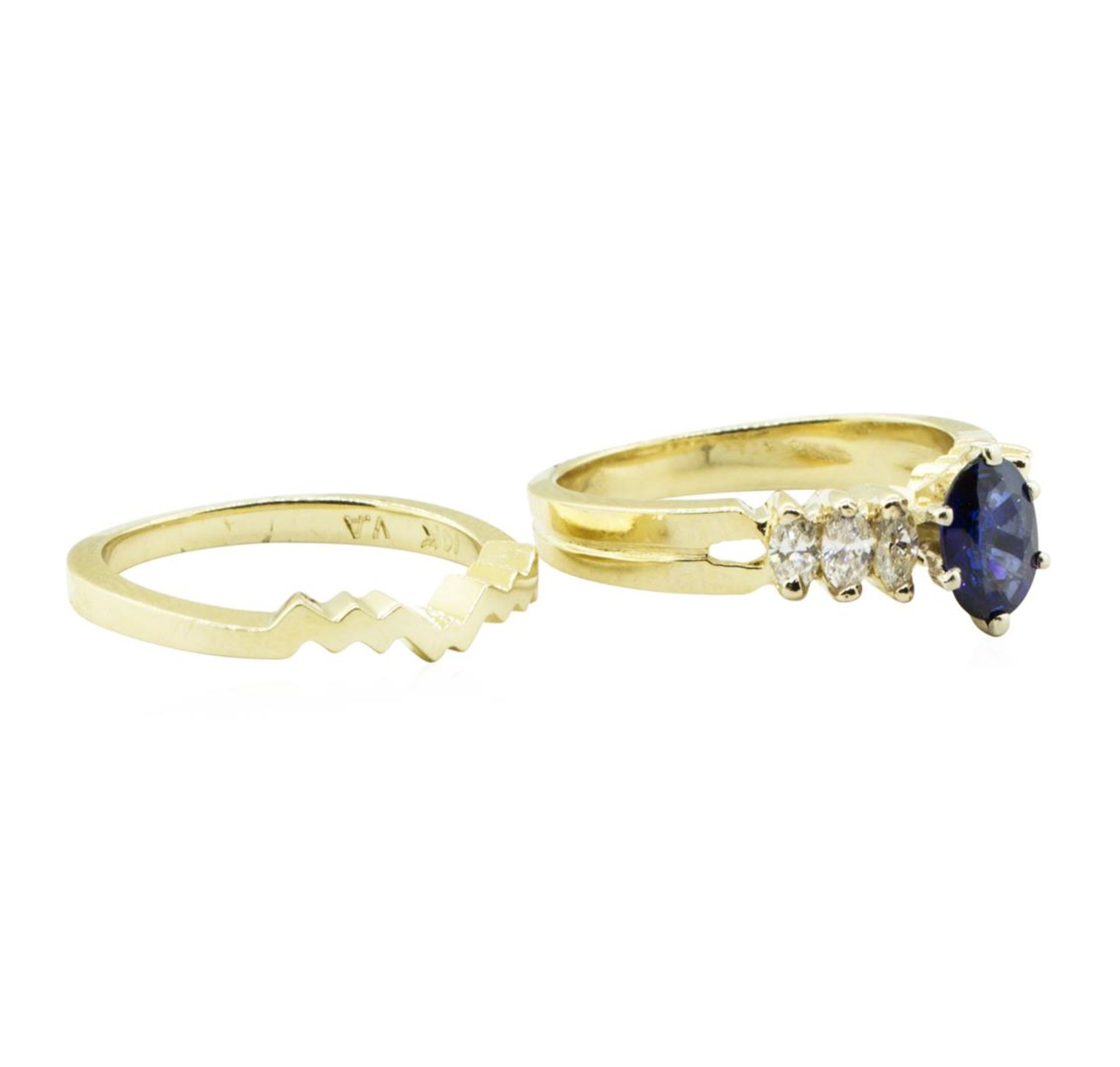 1.25ctw Blue Sapphire and Diamond Ring Set - 14KT Yellow Gold