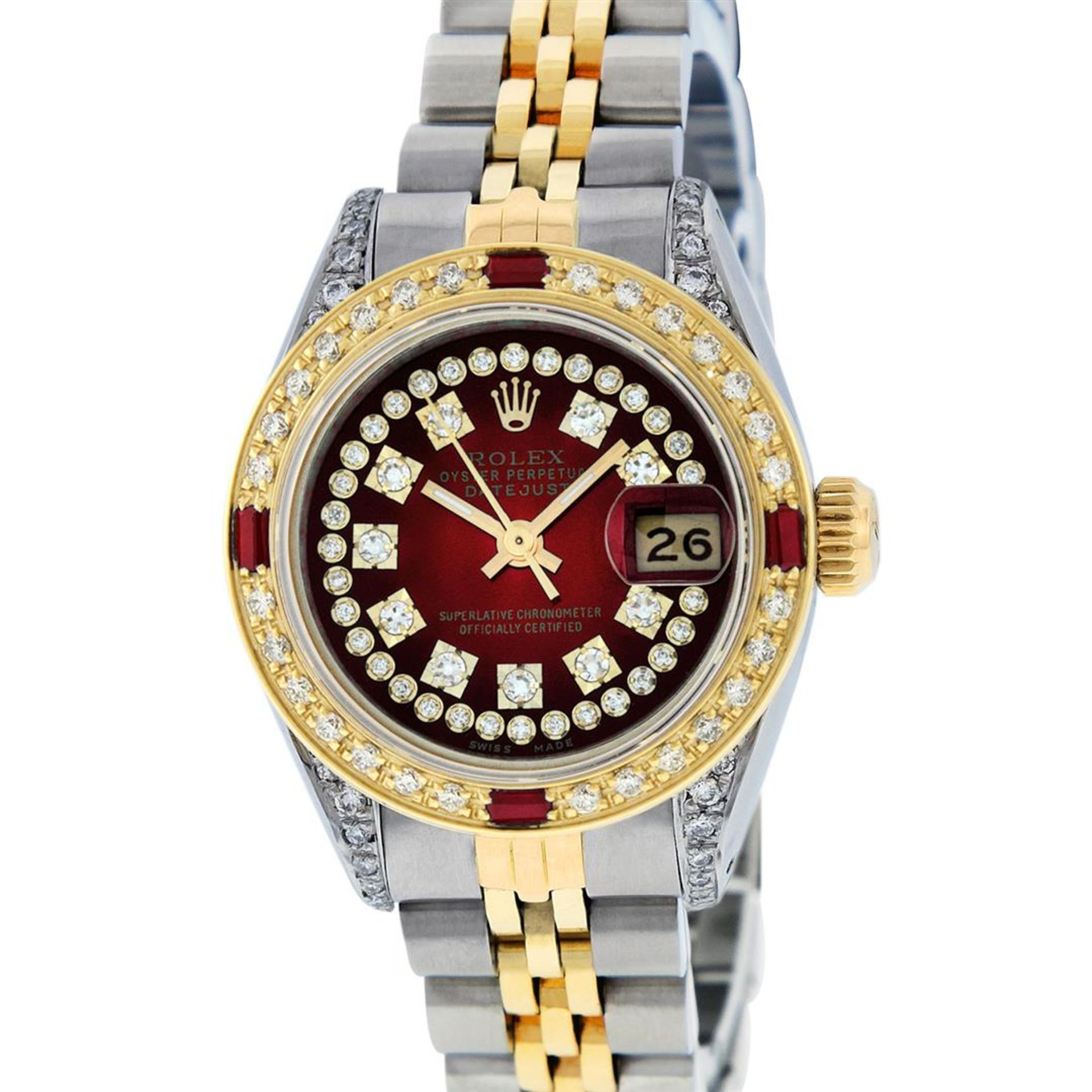 Rolex Ladies 2 Tone Red Vignette String Diamond Lugs & Ruby Datejust Wriswatch - Image 2 of 7