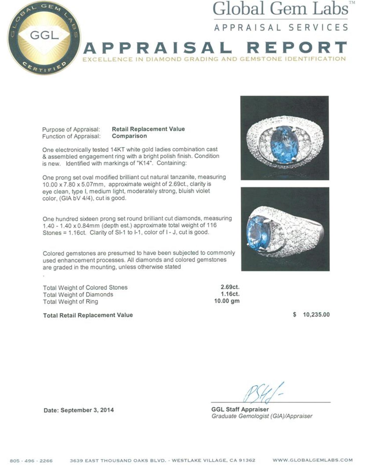 14KT White Gold 2.69 ctw Tanzanite and Diamond Ring - Image 5 of 5