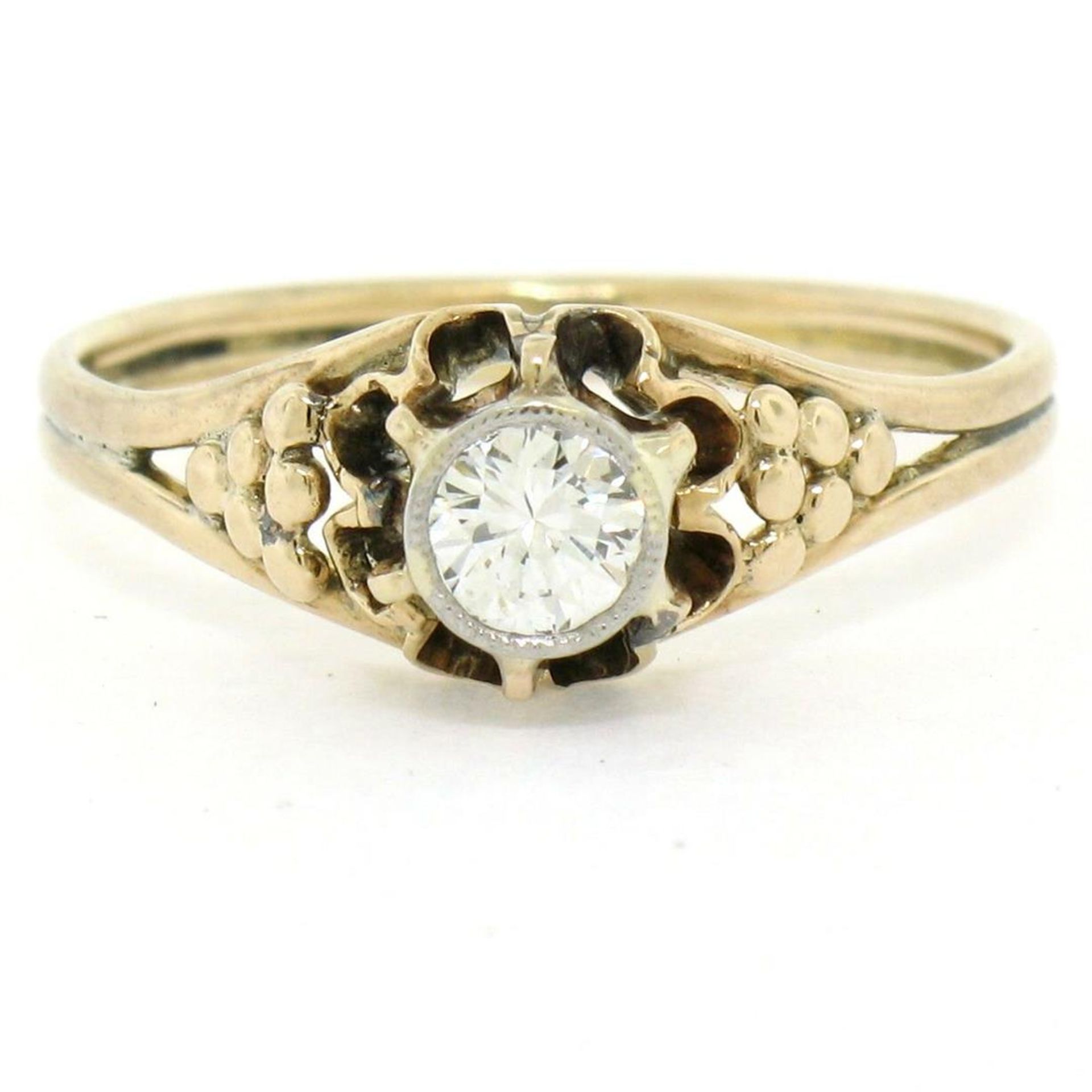 Antique 14kt Yellow and White Gold 0.30 ct Diamond Solitaire Ring