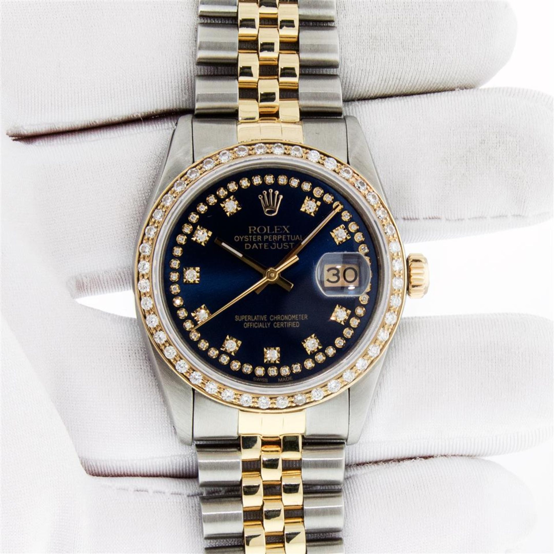Rolex Mens 2 Tone Blue String VS Diamond Datejust Wristwatch Oyster Perpetual Wi - Image 3 of 9
