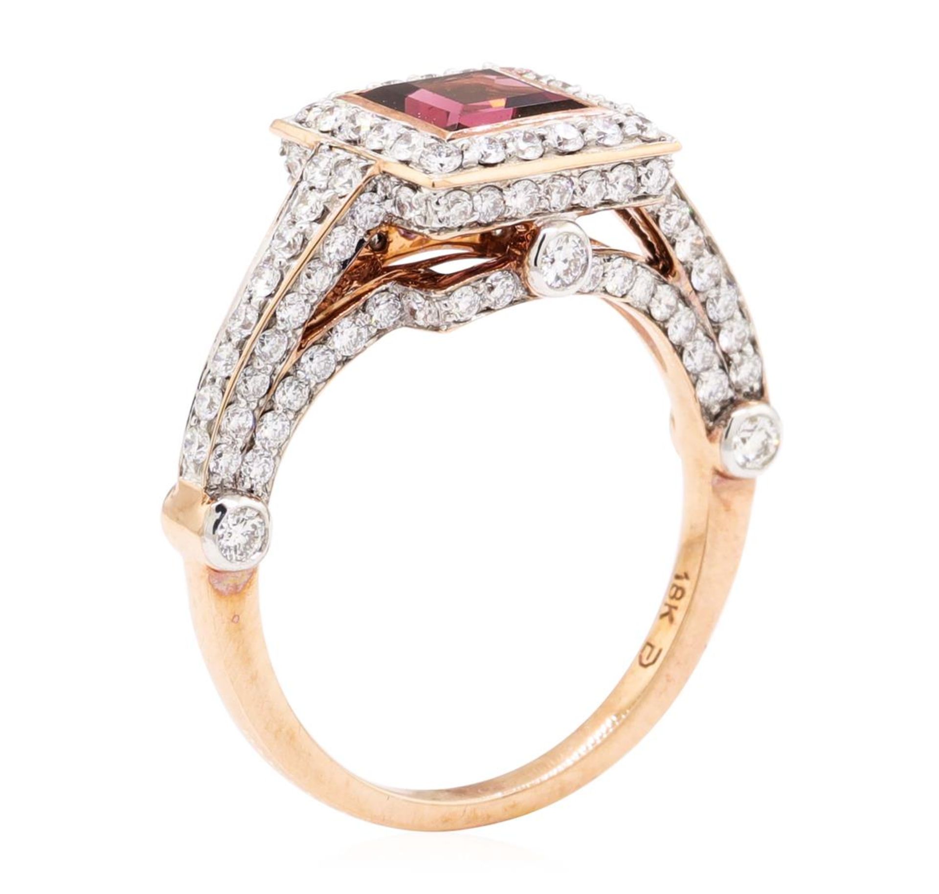 2.56 ctw Square Step Rhodolite Garnet And Round Brilliant Cut Diamond Ring - 18K - Image 4 of 5