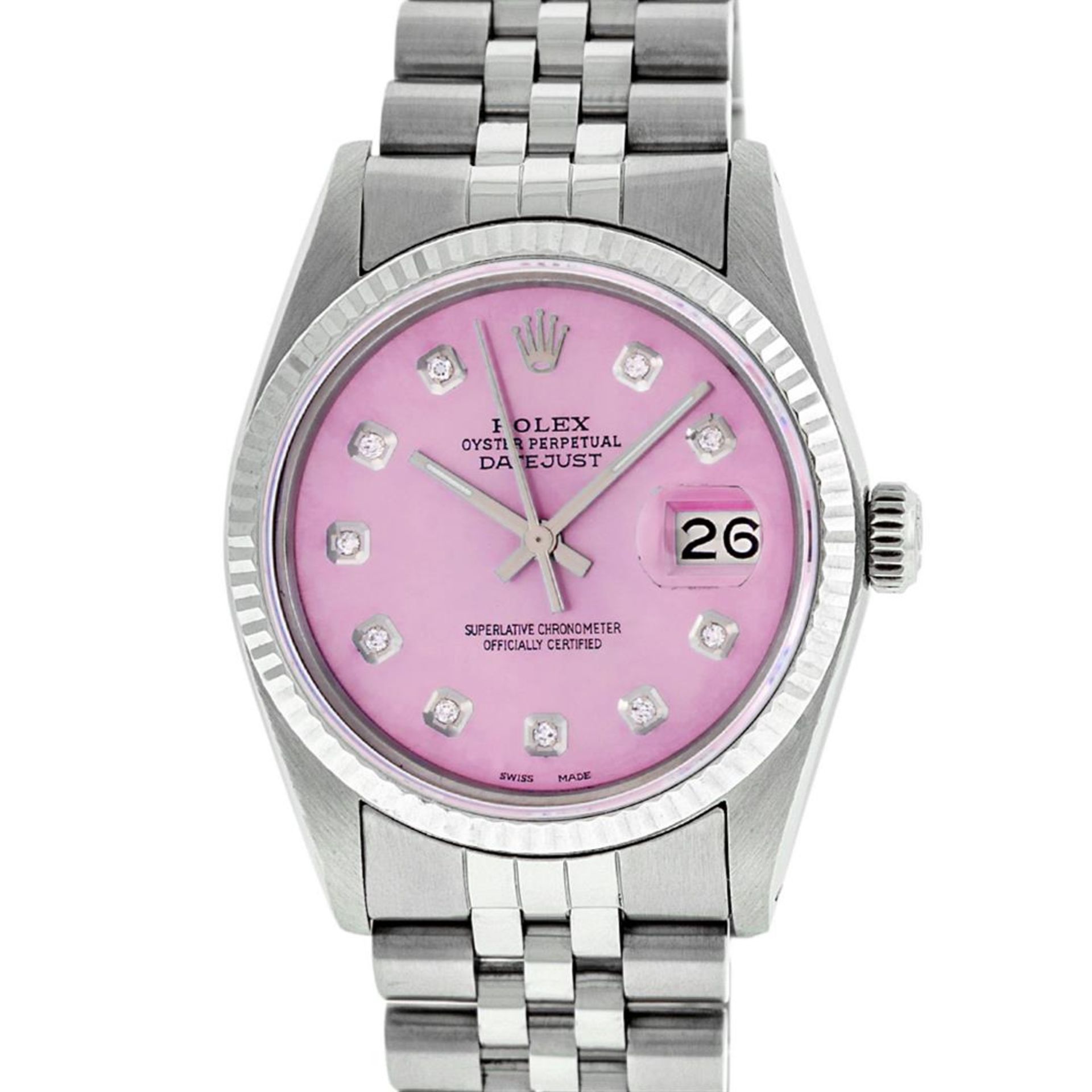 Rolex Mens Stainless Steel Pink Diamond 36MM Oyster Perpetual Datejust Wristwatc - Image 2 of 9