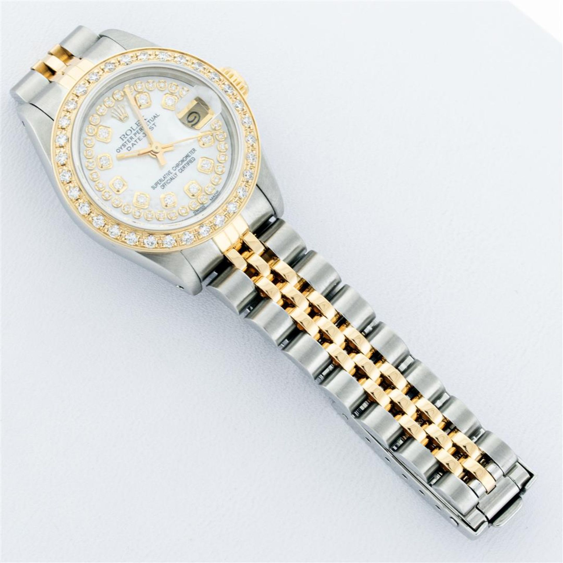 Rolex Ladies 2 Tone MOP String Diamond Oyster Perpetual Datejust Wristwatch With - Image 6 of 9