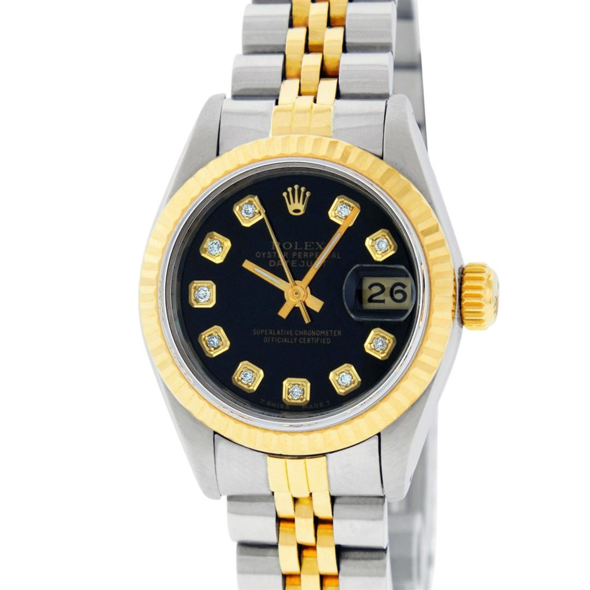 Rolex Ladies 2 Tone Black Diamond 26MM Datejust Wristwatch - Image 2 of 7