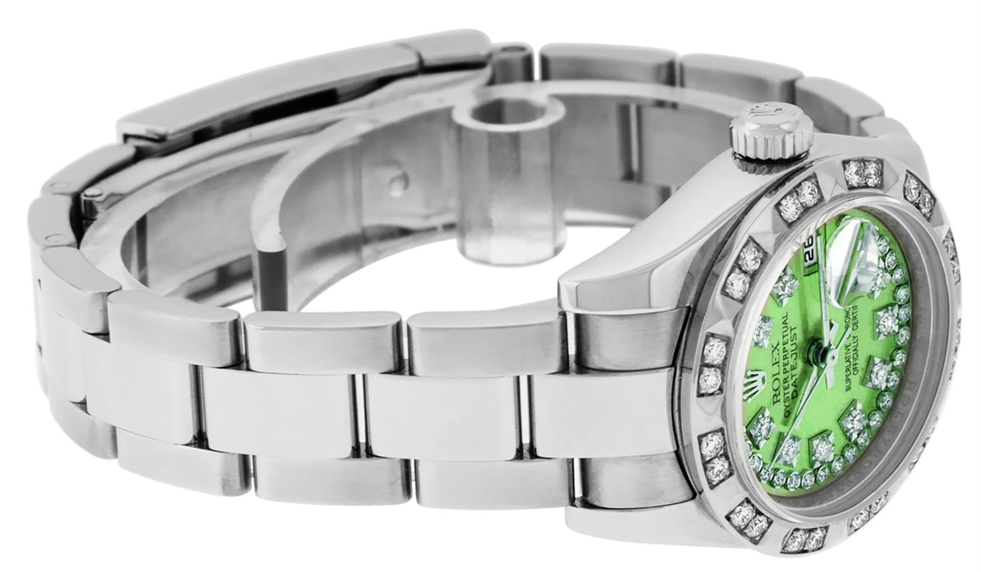 Rolex Ladies Stainless Steel Quickset Green String Diamond Datejust Wristwatch - Image 4 of 9