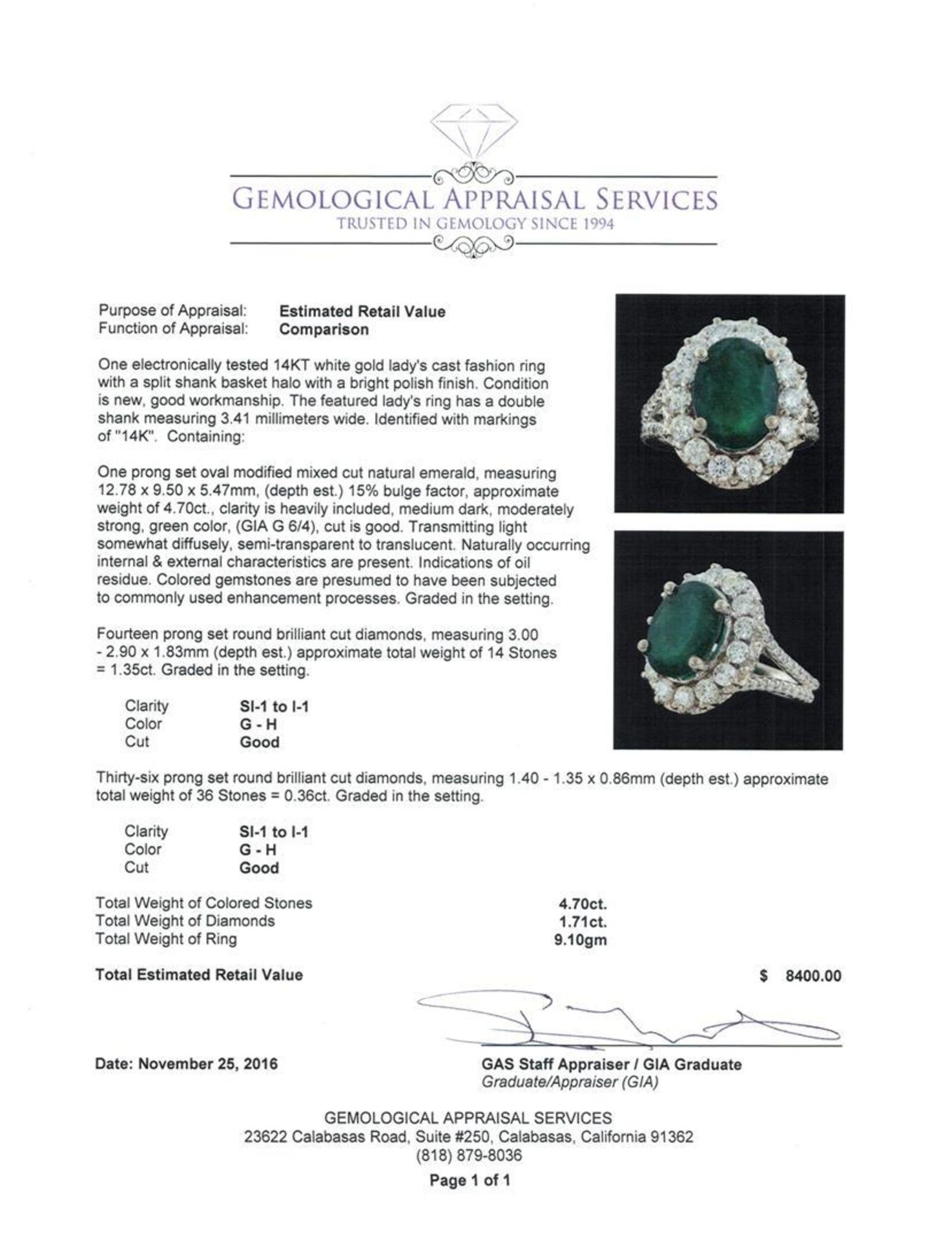 4.70 ctw Emerald and Diamond Ring - 14KT White Gold - Image 5 of 5