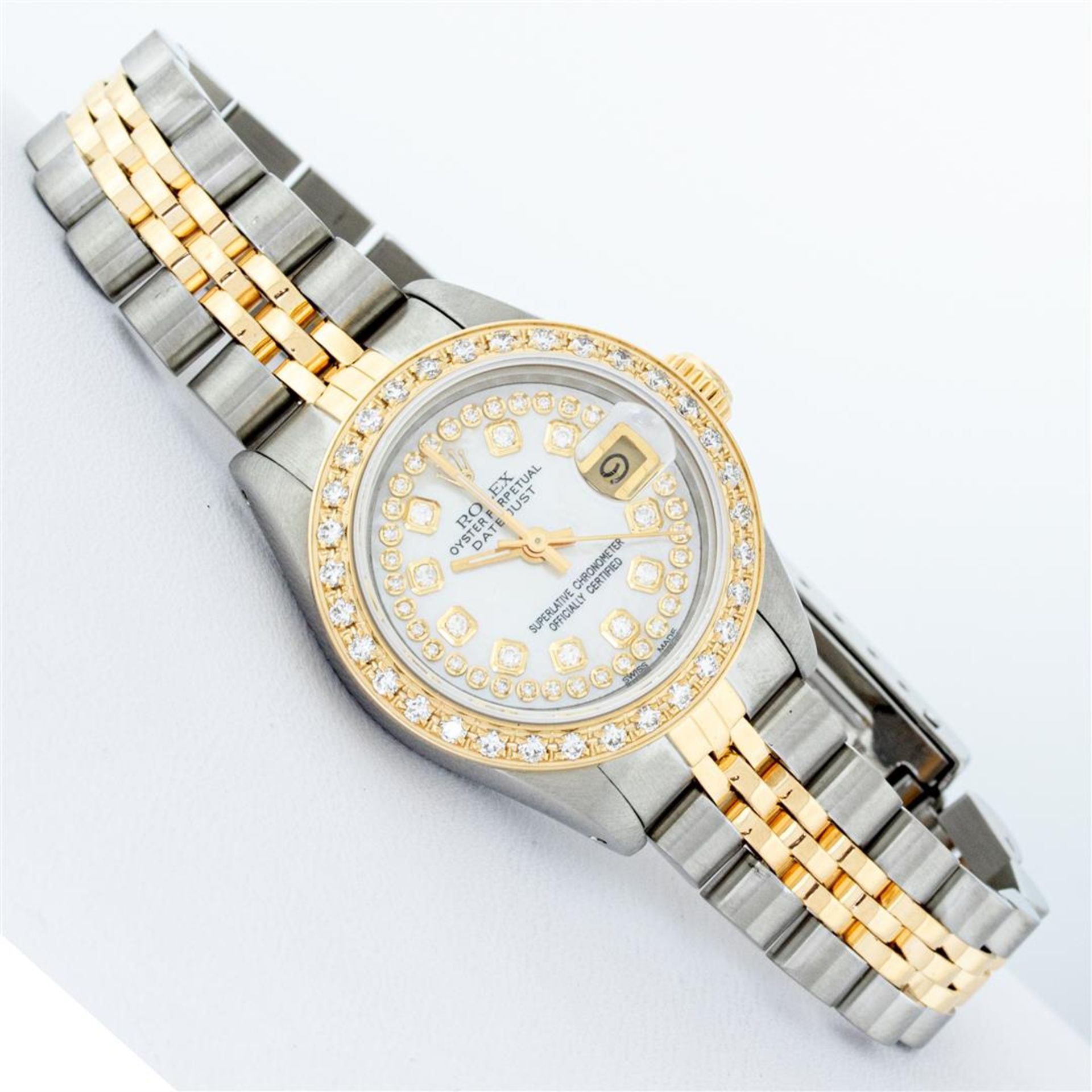 Rolex Ladies 2 Tone MOP String Diamond Oyster Perpetual Datejust Wristwatch With - Image 3 of 9
