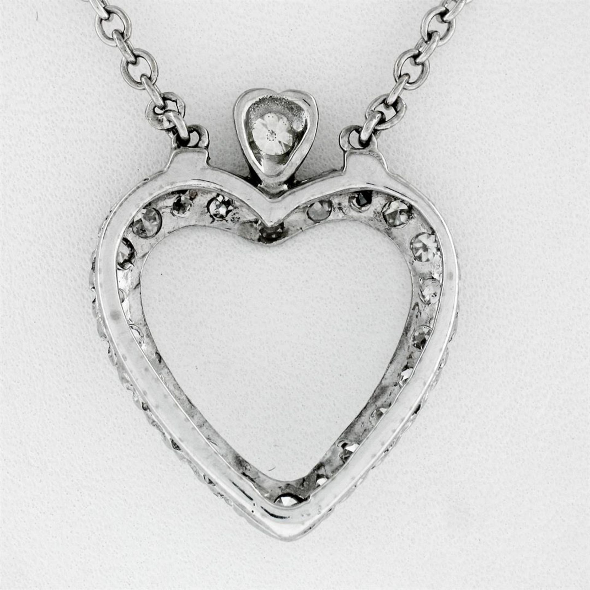 Antique 14k White Gold 1.00ctw Single Cut Diamond Open Heart Pendant Necklace - Image 5 of 6