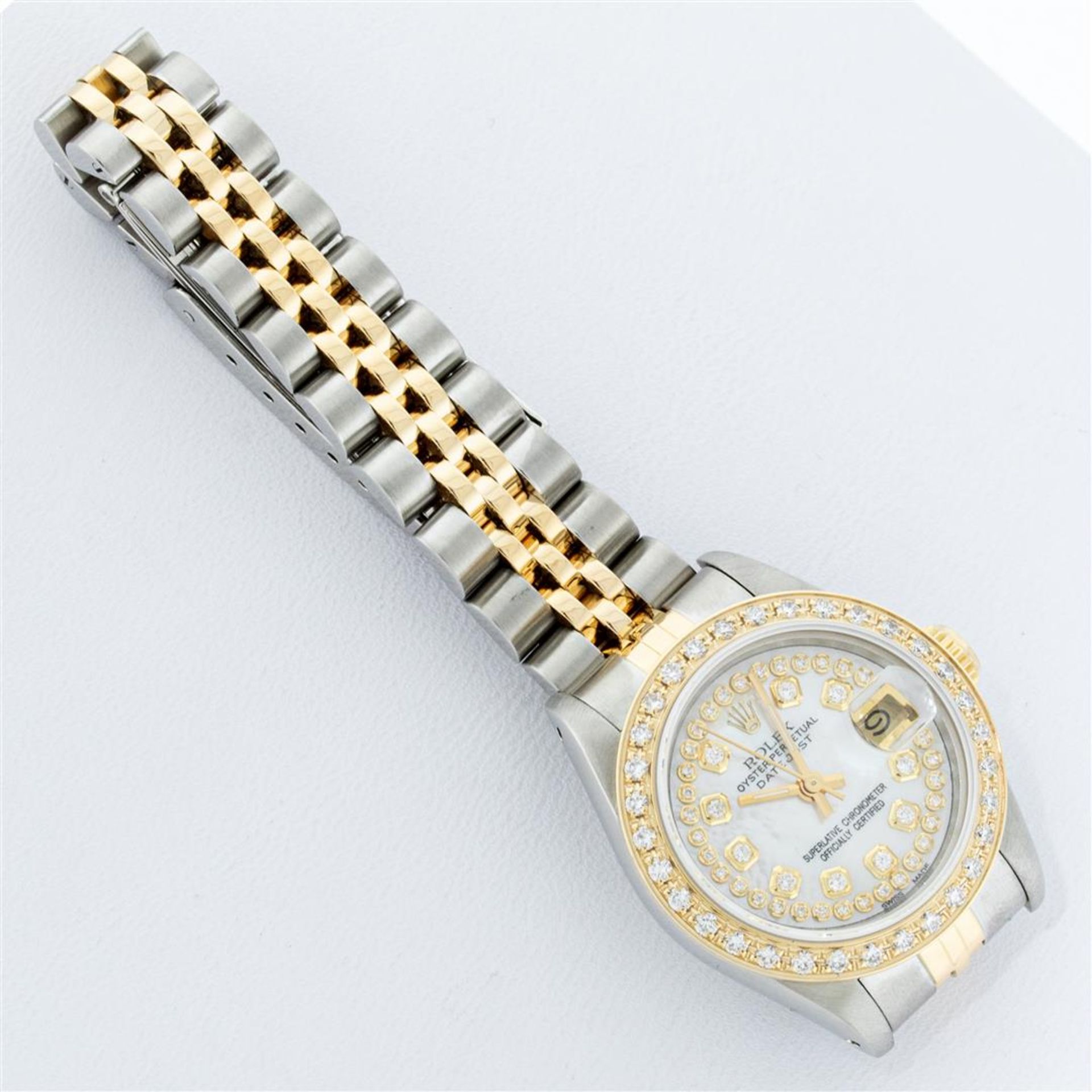 Rolex Ladies 2 Tone MOP String Diamond Oyster Perpetual Datejust Wristwatch With - Image 7 of 9