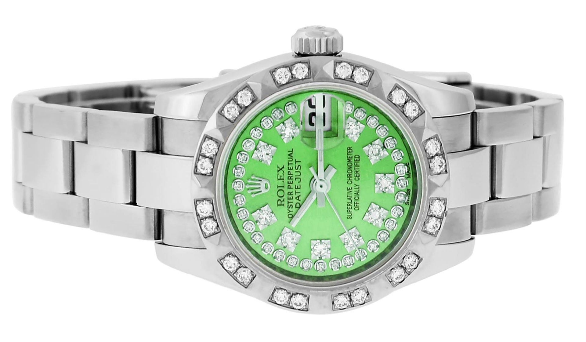 Rolex Ladies Stainless Steel Quickset Green String Diamond Datejust Wristwatch - Image 3 of 9