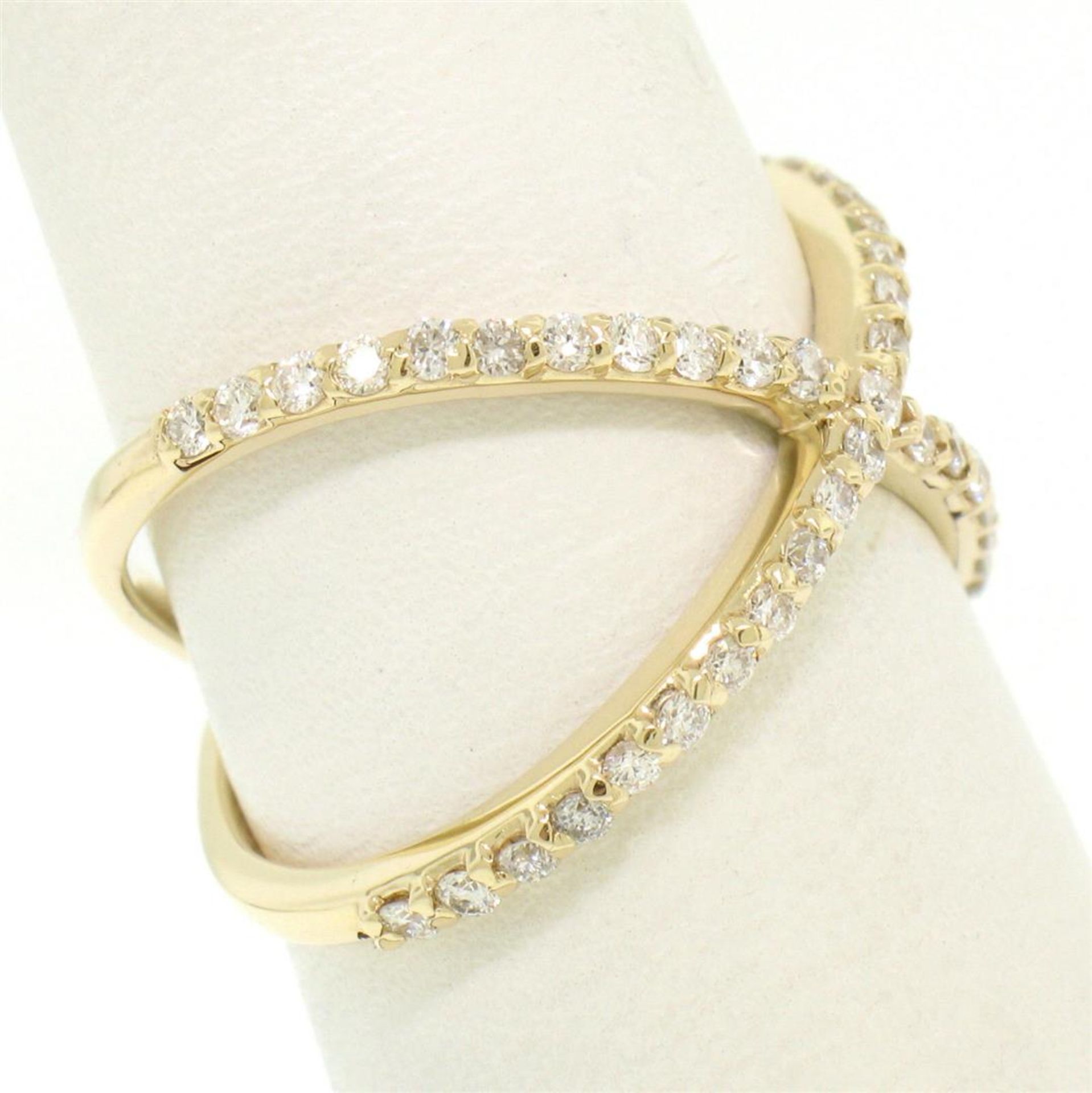 14k Yellow Gold 0.50 ctw Round Brilliant Diamond Simple X Ex Cross Band Ring - Image 3 of 8