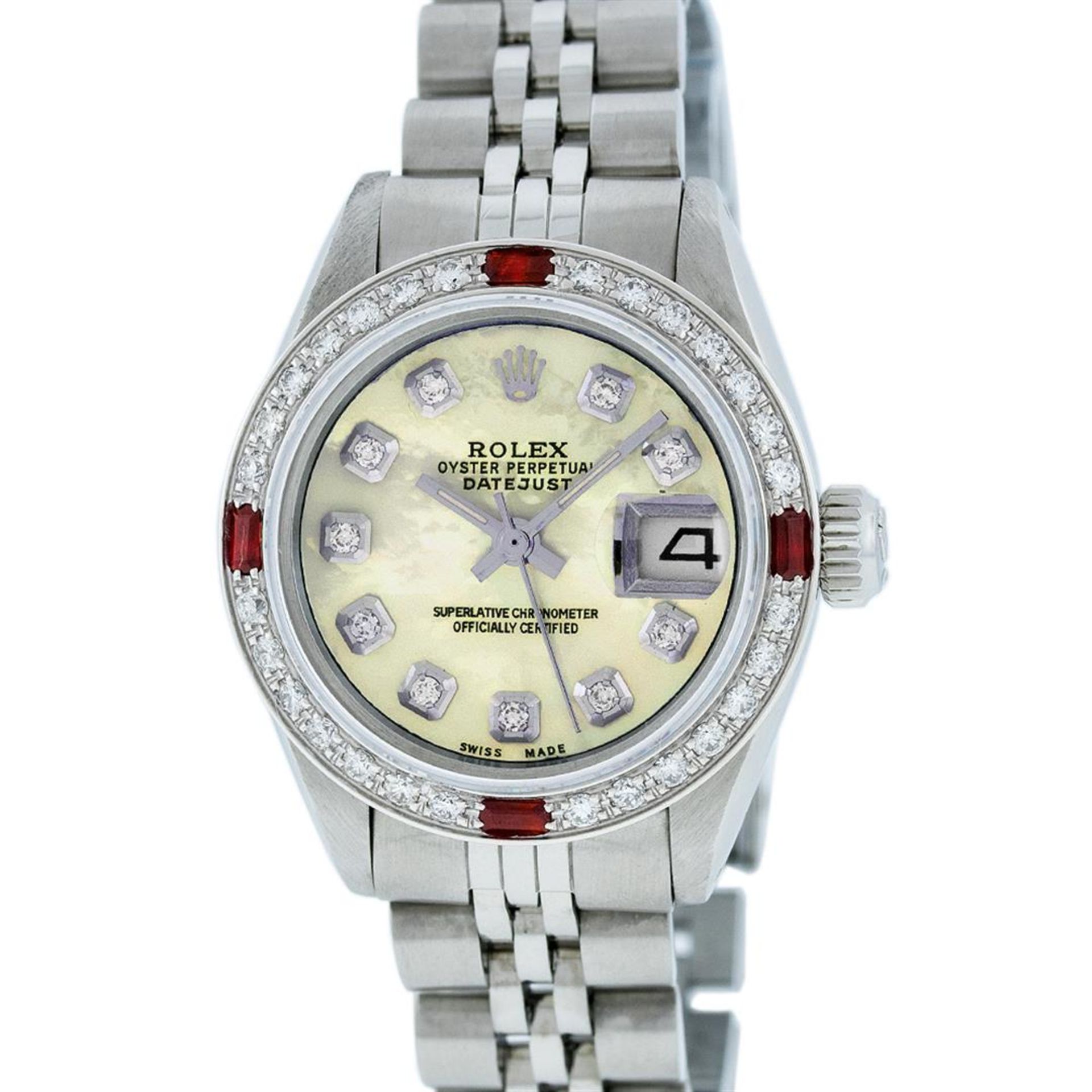 Rolex Ladies Stainless Steel Yellow MOP Diamond & Ruby Datejust Wristwatch - Image 2 of 9