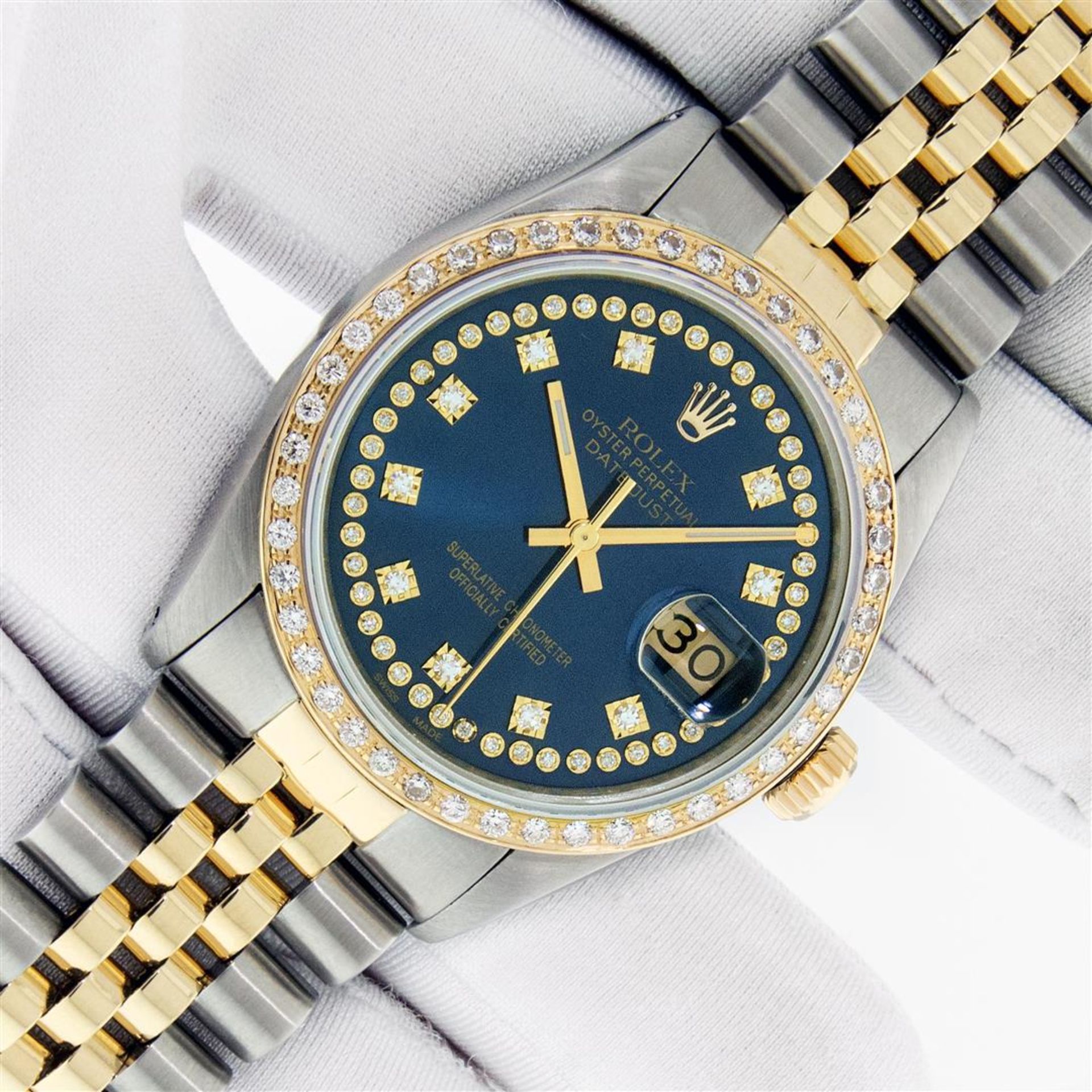 Rolex Mens 2 Tone Blue String VS Diamond Datejust Wristwatch Oyster Perpetual Wi - Image 2 of 9