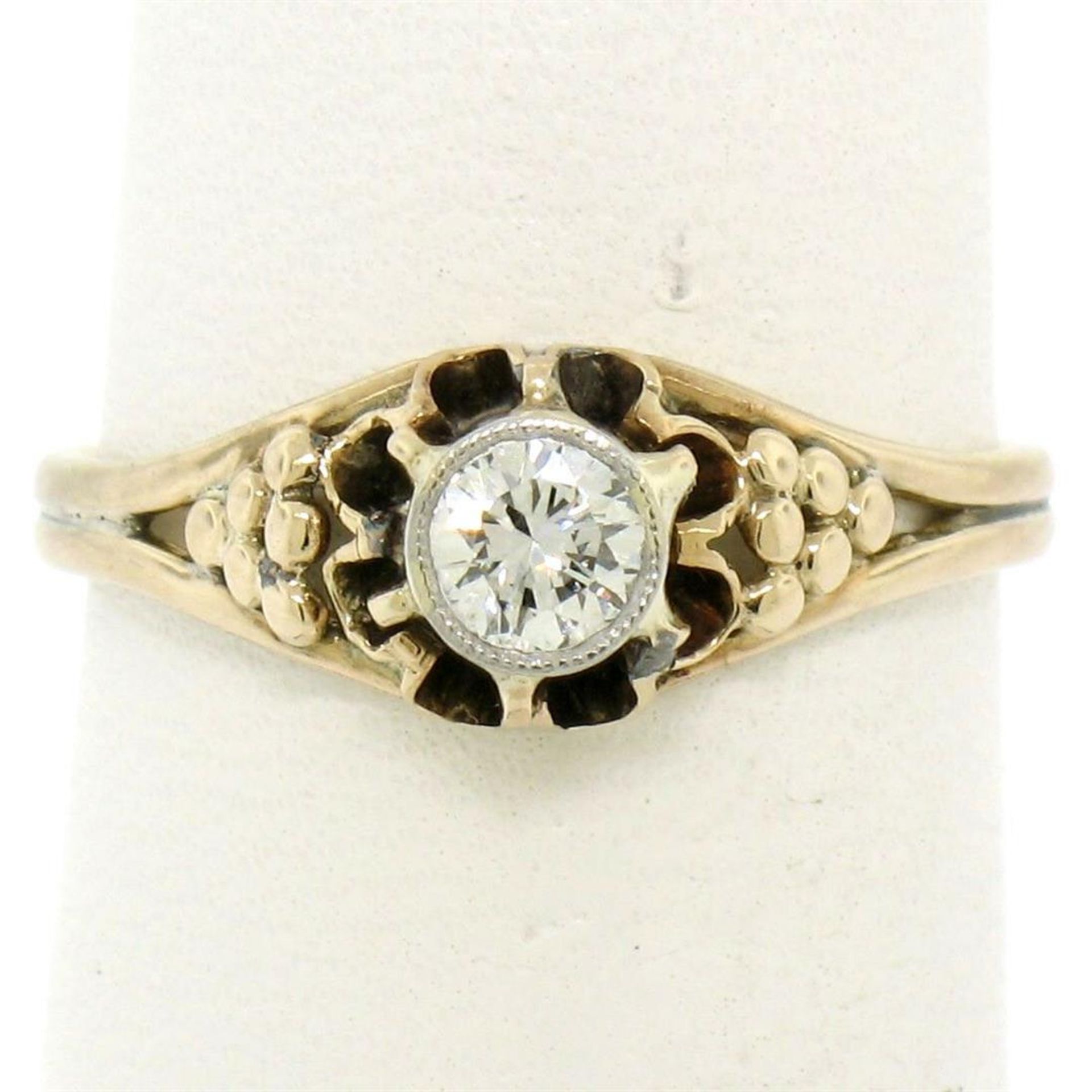 Antique 14kt Yellow and White Gold 0.30 ct Diamond Solitaire Ring - Image 3 of 8