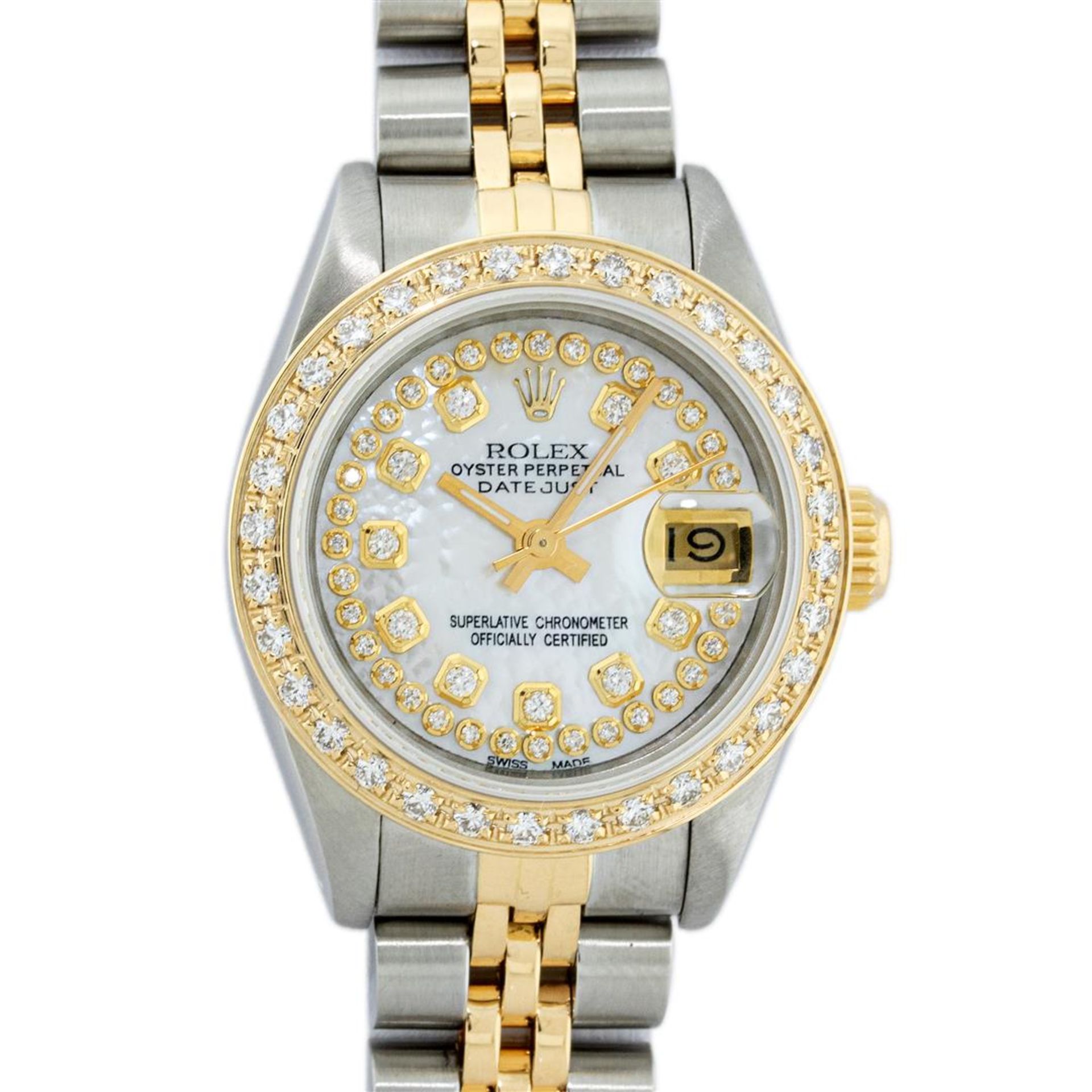 Rolex Ladies 2 Tone MOP String Diamond Oyster Perpetual Datejust Wristwatch With