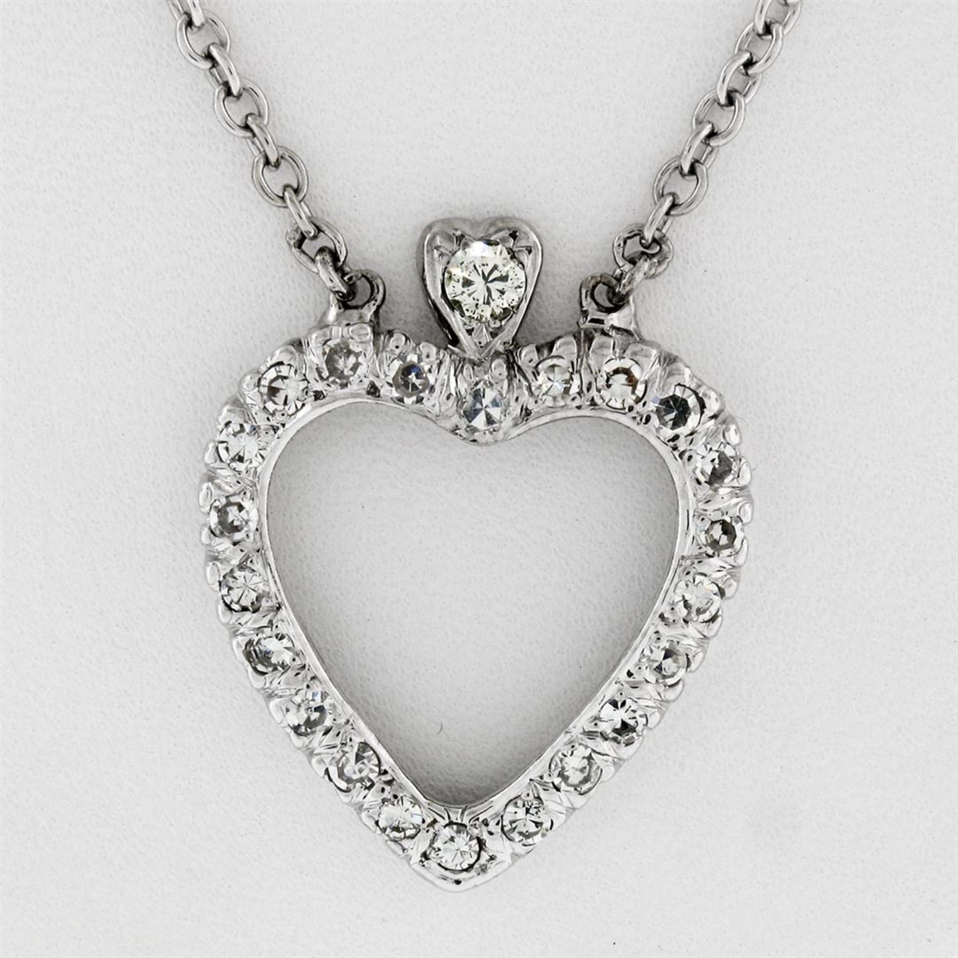 Antique 14k White Gold 1.00ctw Single Cut Diamond Open Heart Pendant Necklace - Image 2 of 6