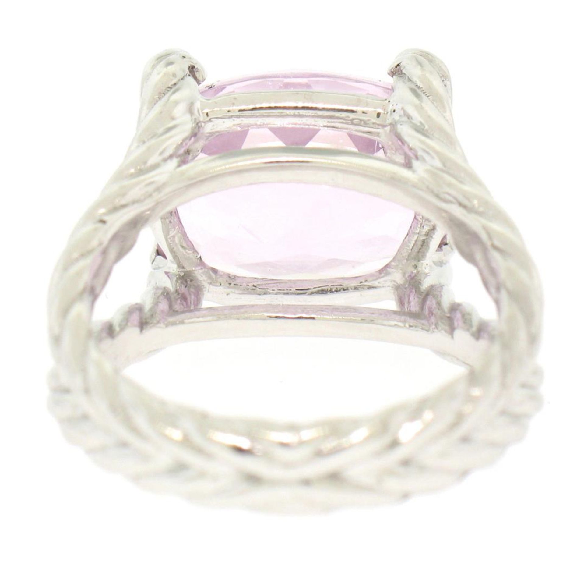 14k White Gold Twisted Cable 8.5 ct Oval Kunzite Solitaire Ring 4 Diamond Accent - Image 4 of 8