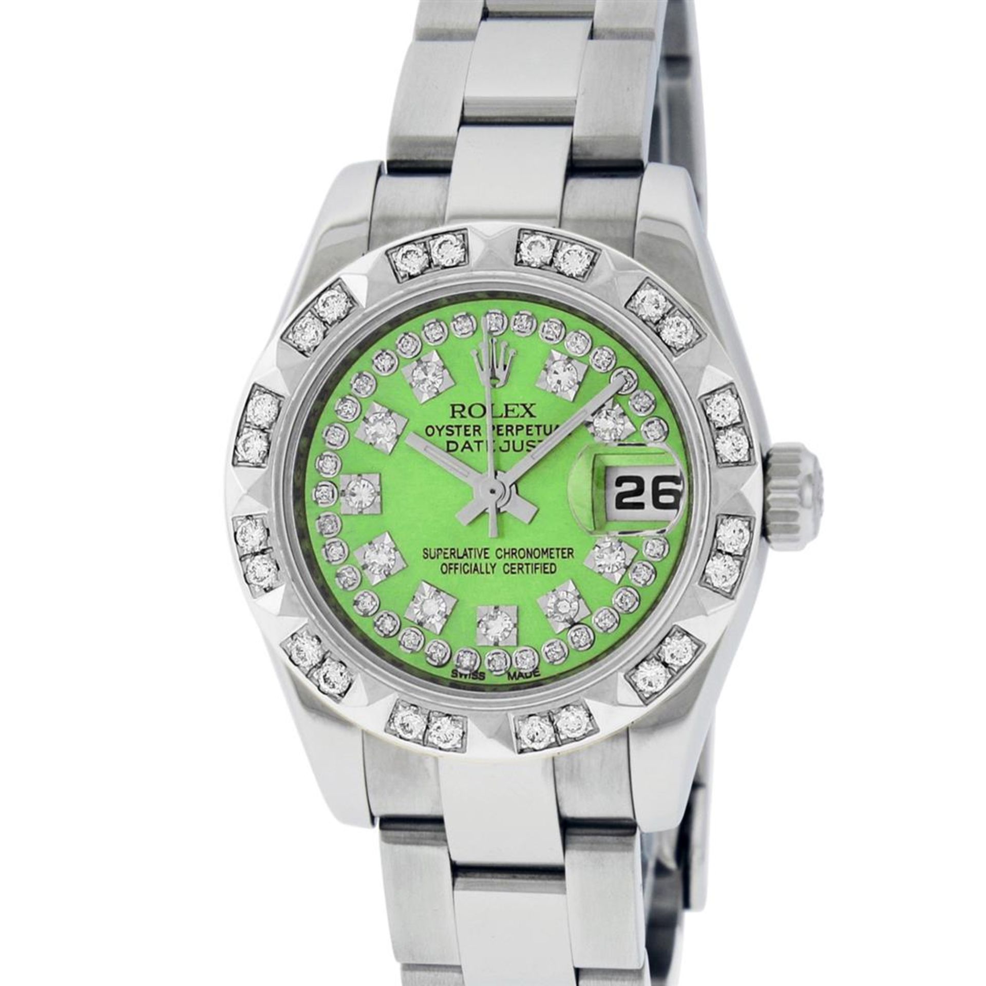 Rolex Ladies Stainless Steel Quickset Green String Diamond Datejust Wristwatch - Image 2 of 9