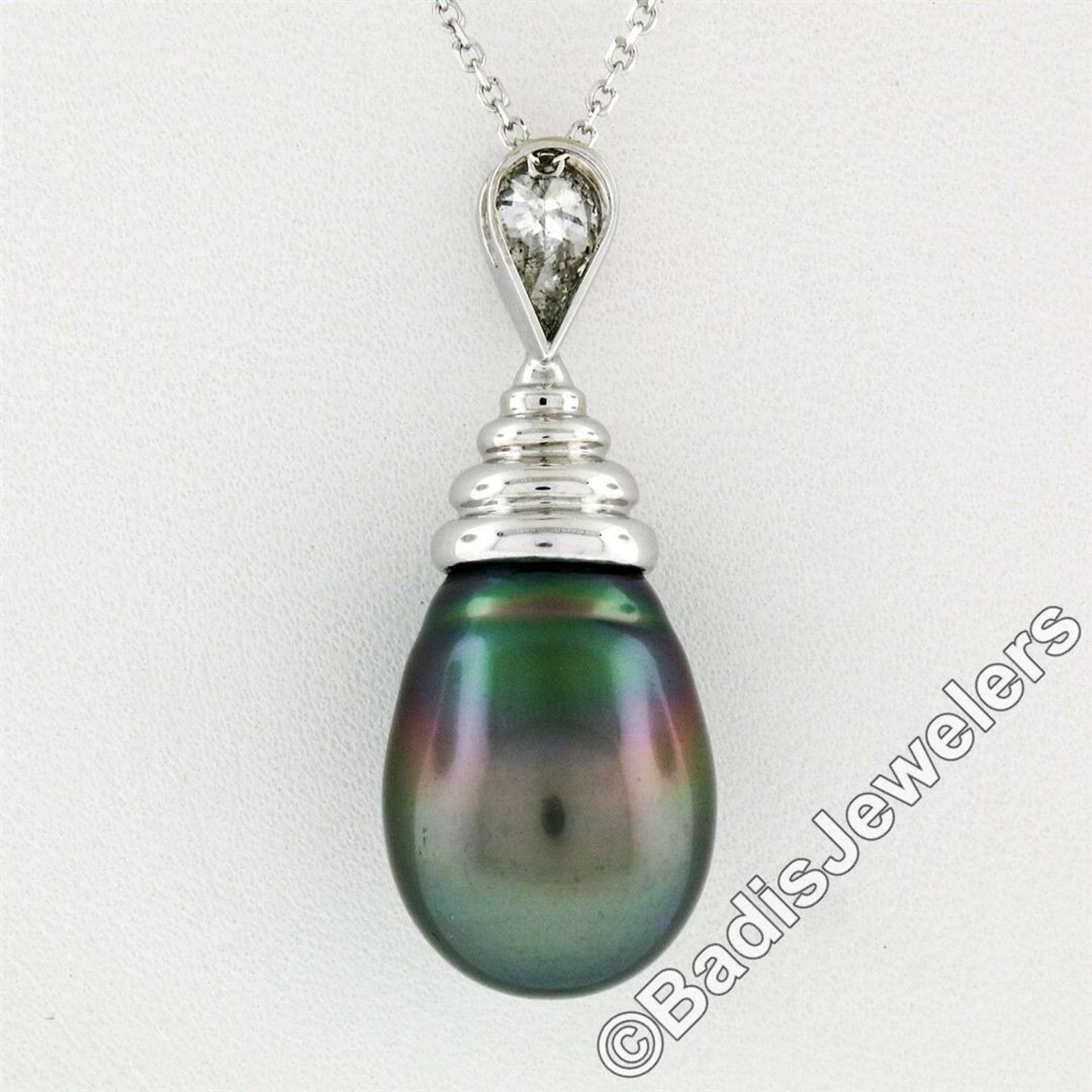 18kt White Gold Tahitian Black Pearl and 0.60 ct Diamond Pendant Necklace - Image 6 of 7