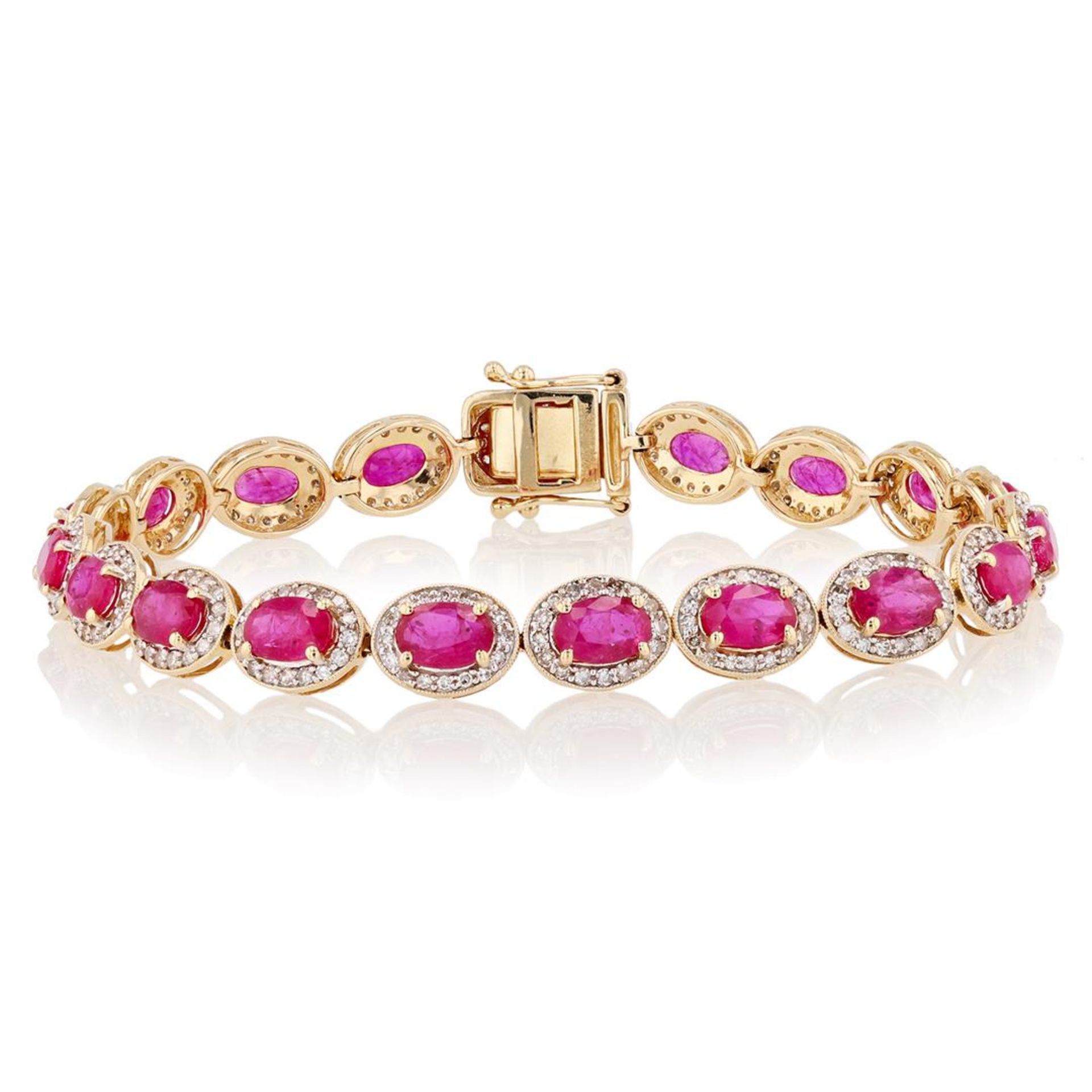 9.19ctw Ruby and 1.64ctw Diamond 14K Yellow Gold Bracelet