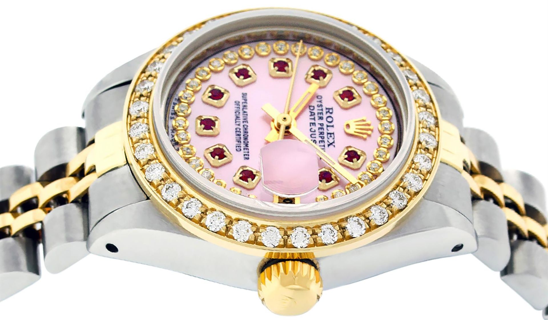 Rolex Ladies 2 Tone Pink MOP Ruby String Diamond Datejust Wristwatch - Image 3 of 9