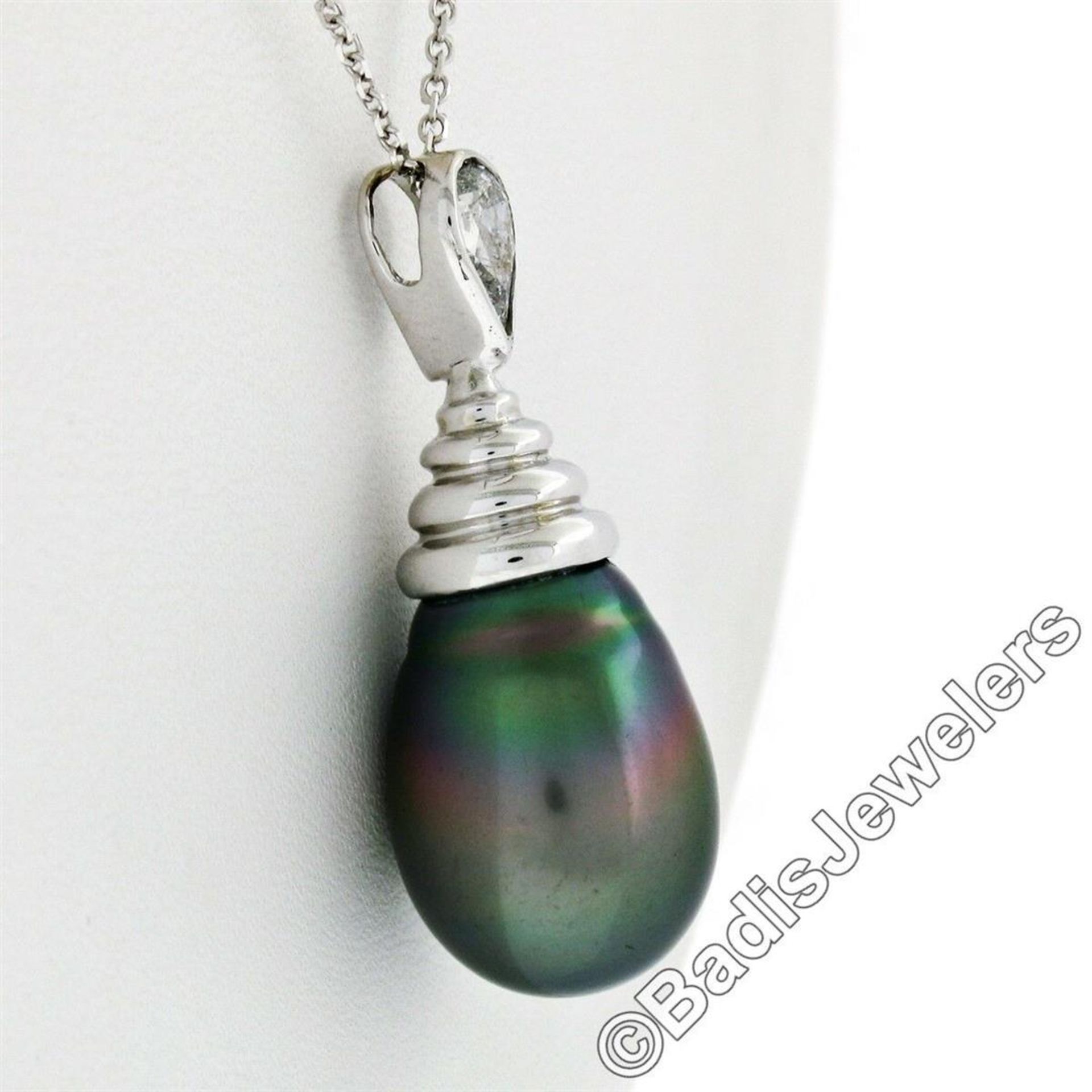 18kt White Gold Tahitian Black Pearl and 0.60 ct Diamond Pendant Necklace - Image 5 of 7