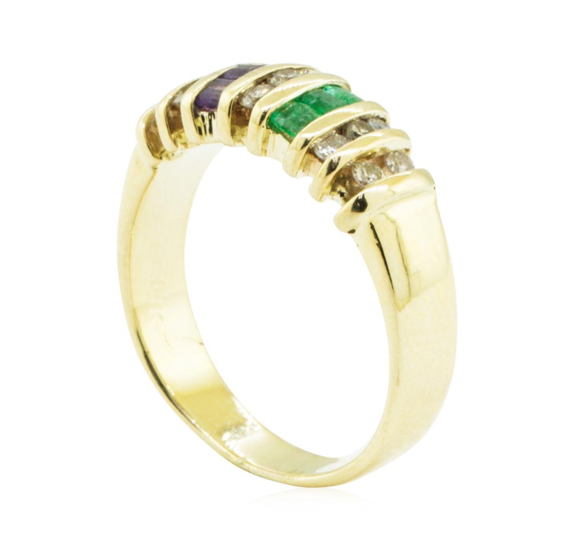 0.90 ctw Diamond, Amethyst, and Emerald Ring - 14KT Yellow Gold - Image 4 of 4