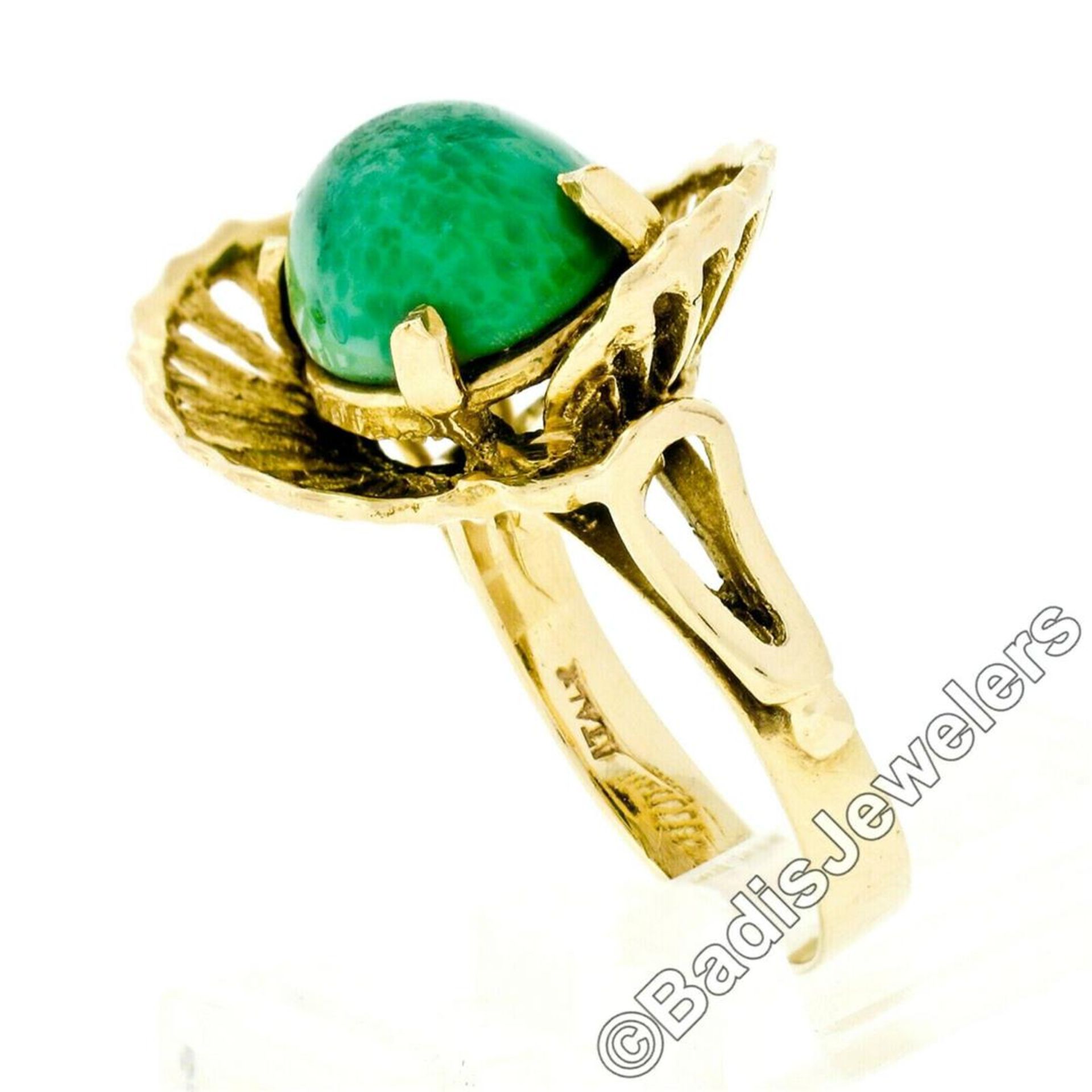 Vintage Handmade 18kt Yellow Gold Oval Jade Solitaire Ring - Image 5 of 8