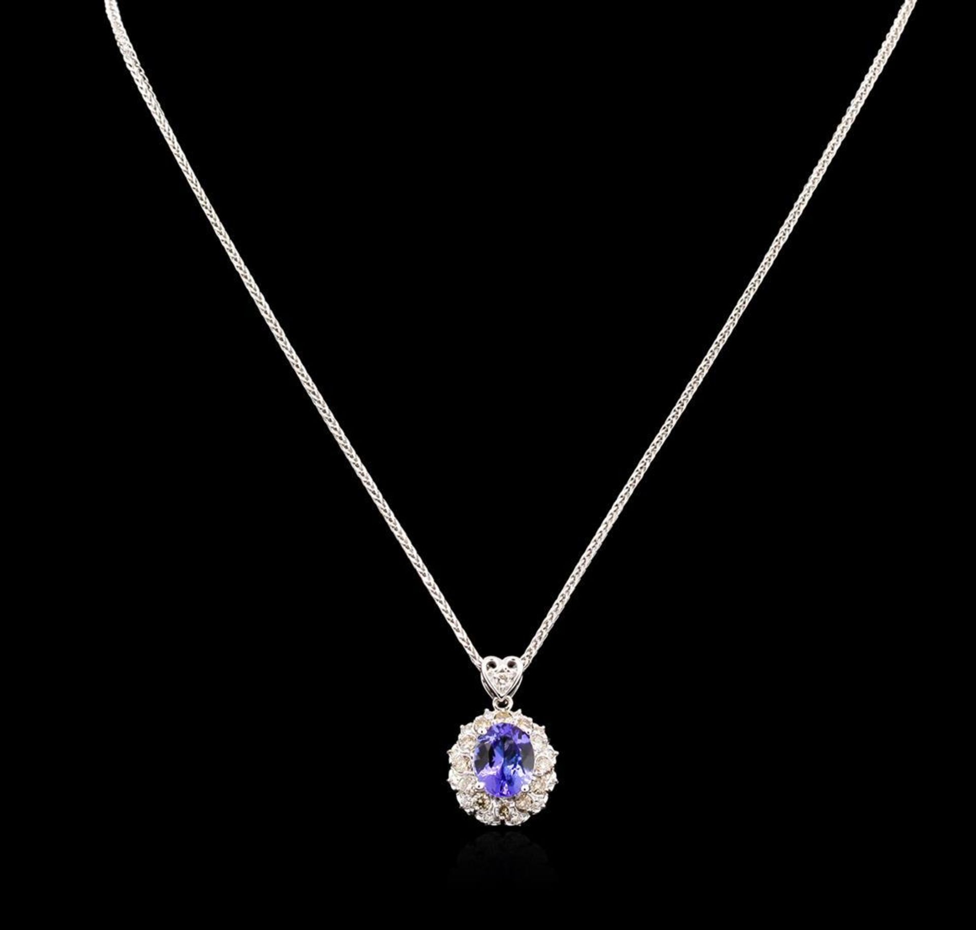 3.56 ctw Tanzanite and Diamond Pendant With Chain - 14KT White Gold - Image 2 of 3