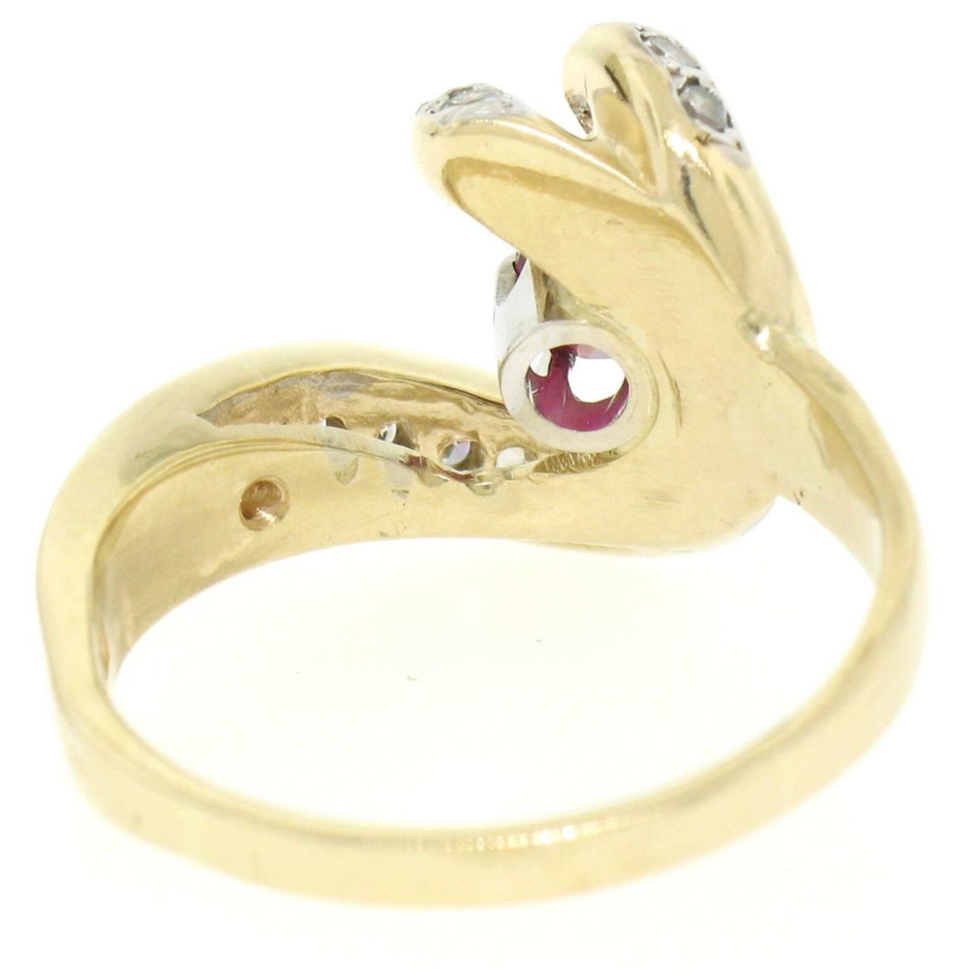 14k Yellow Gold .30 ct Round Blood Red Ruby Claw Cocktail Ring w/ Diamond Accent - Image 7 of 7