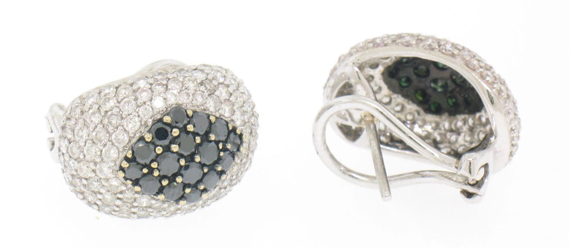 18k Solid White Gold 3.60 ctw White & Black Diamond Drenched Dome Button Earring - Image 6 of 7
