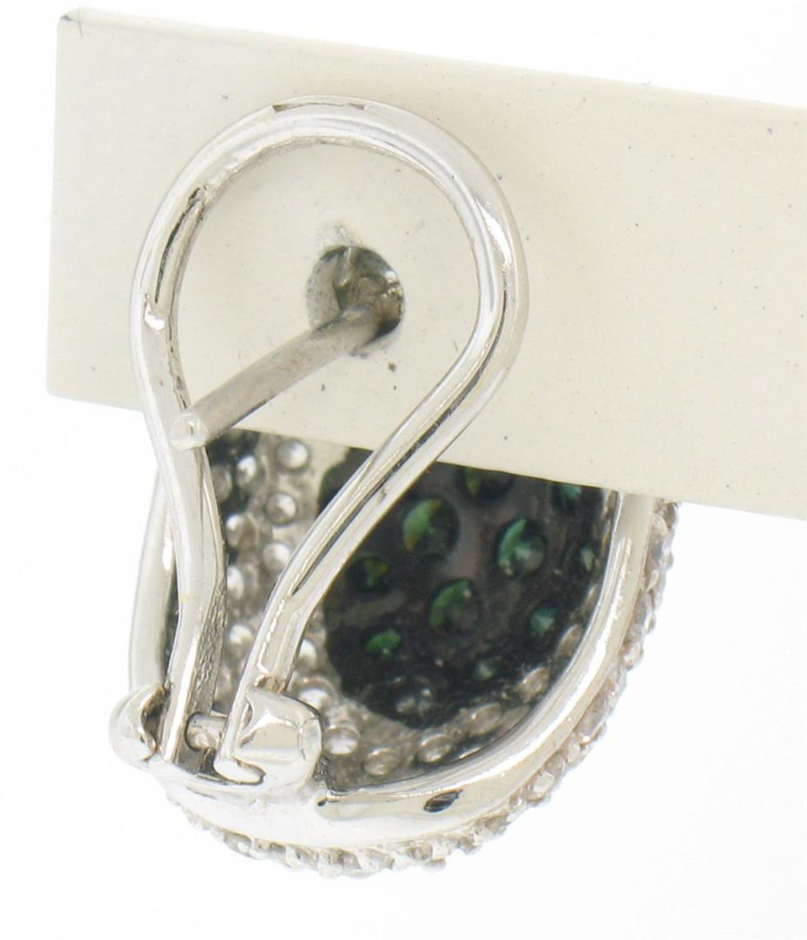 18k Solid White Gold 3.60 ctw White & Black Diamond Drenched Dome Button Earring - Image 7 of 7