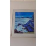 Framed Oil painting steps into the sea by Ann Kirk