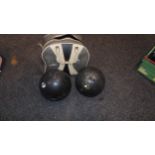 2 Bowling bowls and vintage AMF Bowling bag