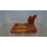 Carved wood ashtray with ornament squirrel