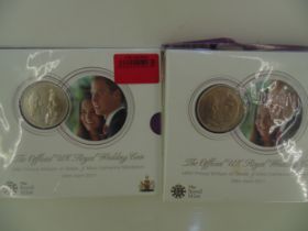 2 William and Catherine 5 pound coins