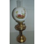 Victorian paraffin lamp , with milk glass , shade and original glass chimney . depicting a rabbit