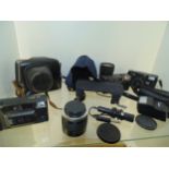 Job lot of cameras and lenses Halina mw35 , kodak ,