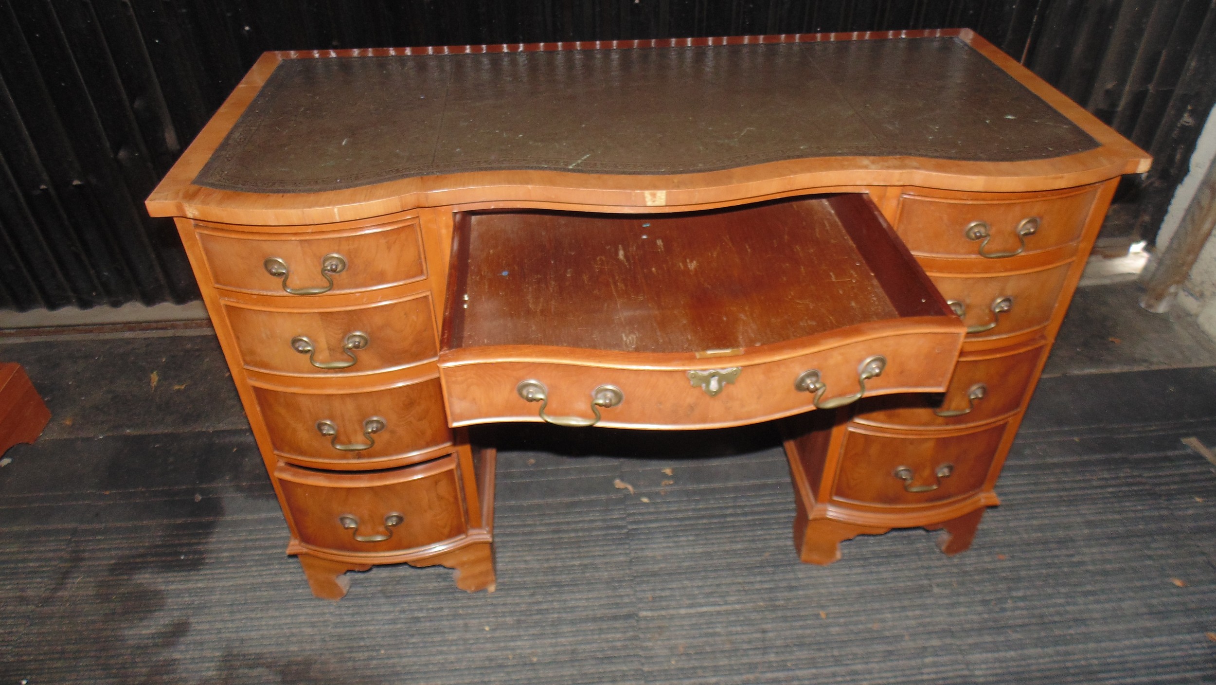 Reprodux Bevan Funnell Flamed Mahogany Serpentine front desk