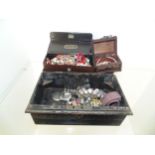 Job lot of costume jewellery, watches ect in a deeds box
