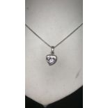 925 silver necklace with heart shaped pendant and stone to the centre