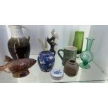 box of glass and ceramic items including vases , jugs and sculptures