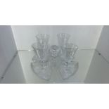 4 crystal wine glasses small decanter and crystal serving plate