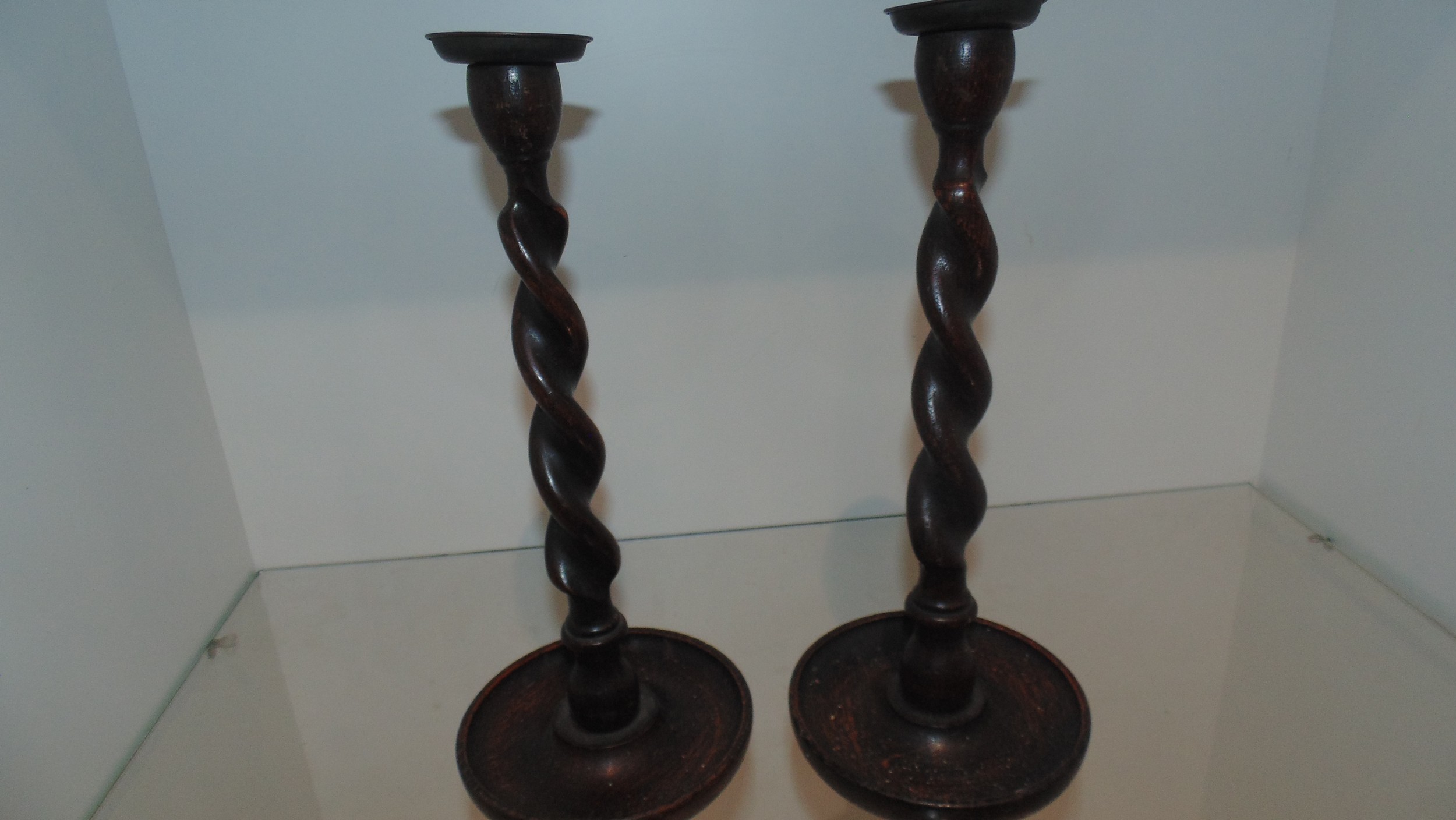 Pair of Barley twist wooden candlesticks - Image 2 of 2