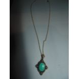 925 necklace and pendent with green stone to centre