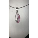 925 silver necklace with pink and white leaf shaped pendant