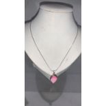 925 silver necklace and pendant with pink stone in the shape of a leaf