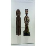 2 carved wooden men figurines one painted